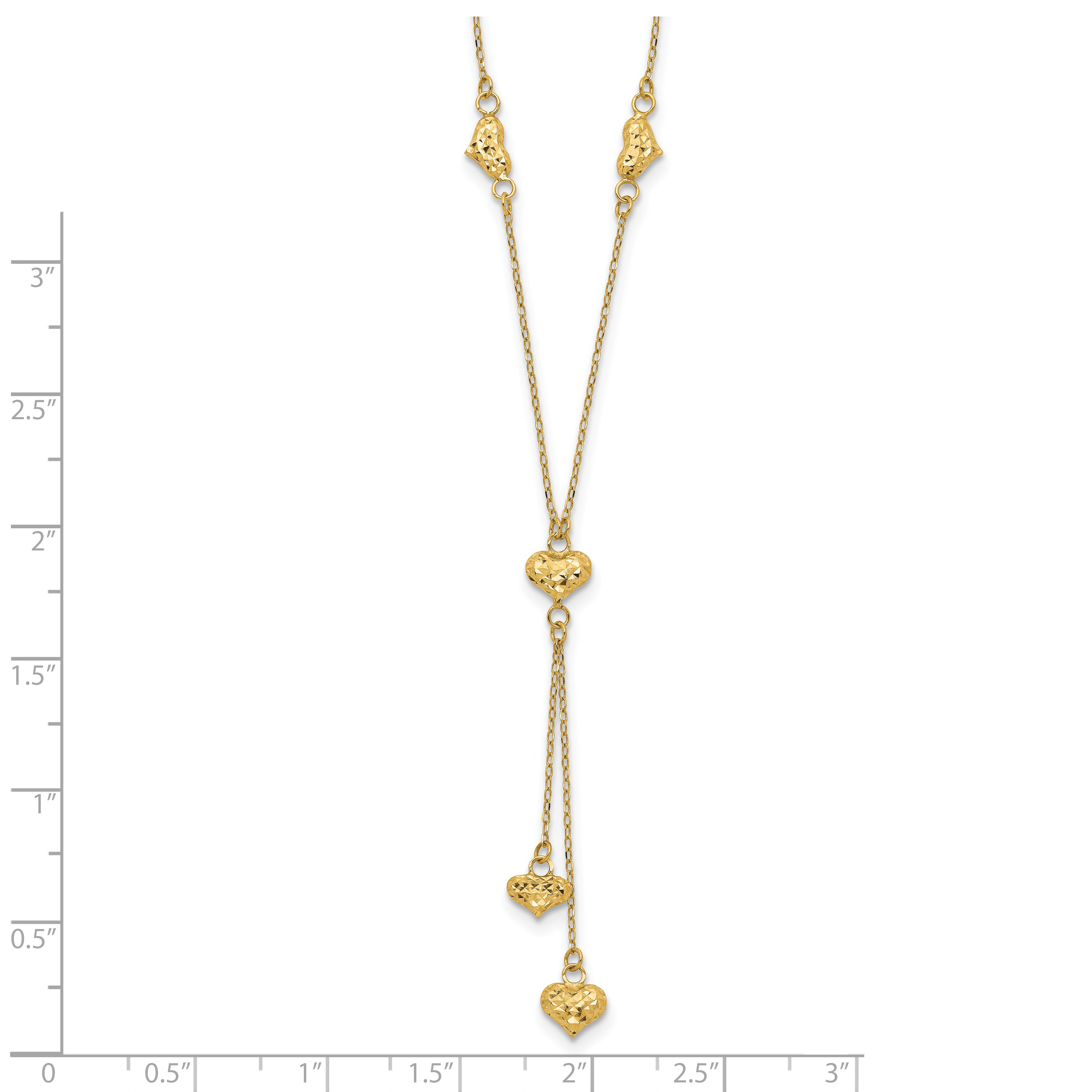 14K Gold Polished Diamond-Cut Puffed Heart Y-Necklace for Women