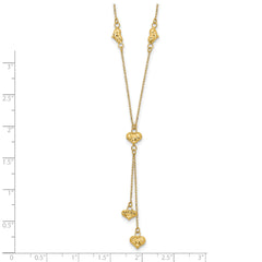 14K Gold Polished Diamond-Cut Puffed Heart Y-Necklace for Women