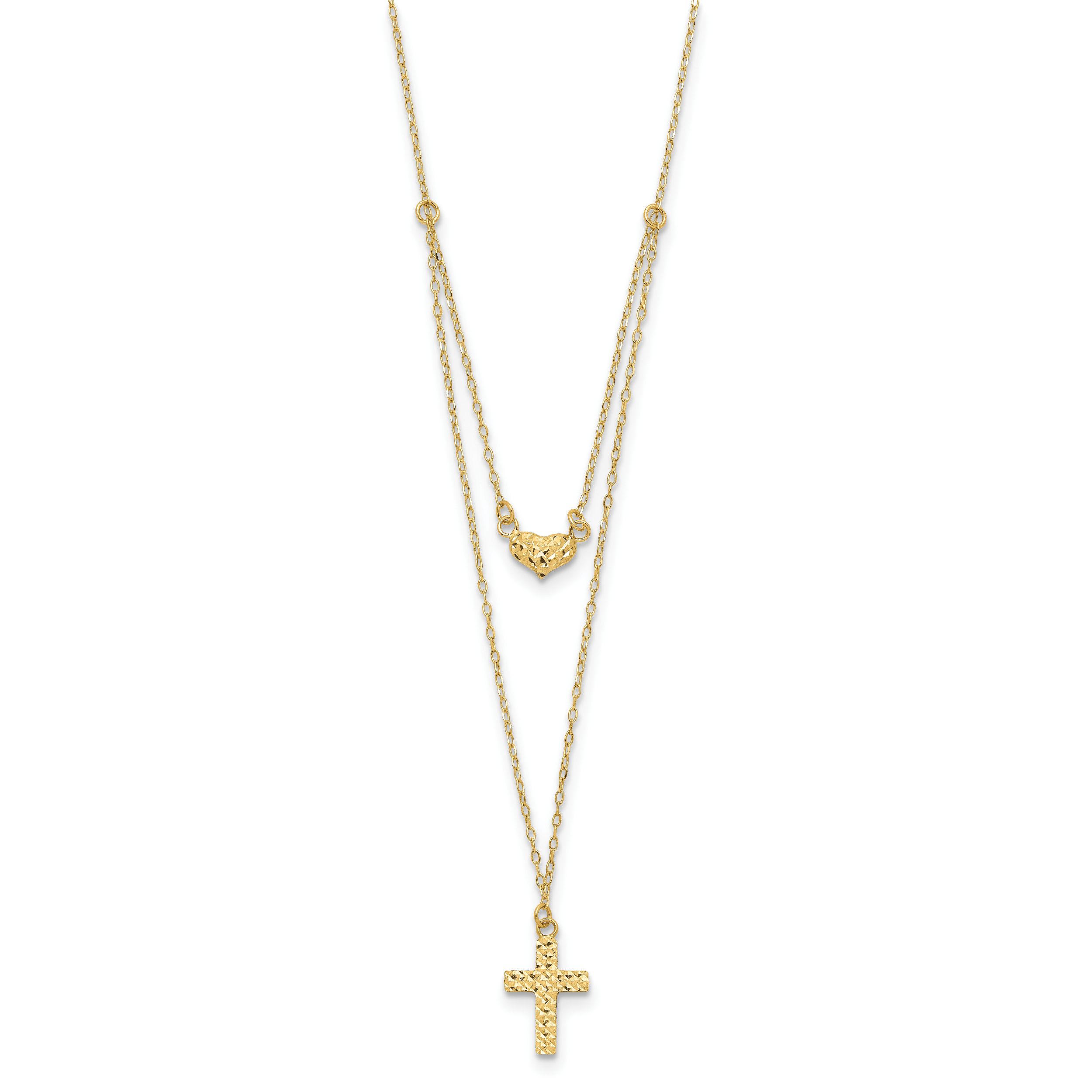 14K Gold Polished Cross & Heart Necklace with Extender Elegant Women's Jewelry Secondary image