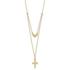 14K Gold Polished Cross & Heart Necklace with Extender Elegant Women's Jewelry