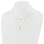14K Gold Polished Cross & Heart Necklace with Extender Elegant Women's Jewelry
