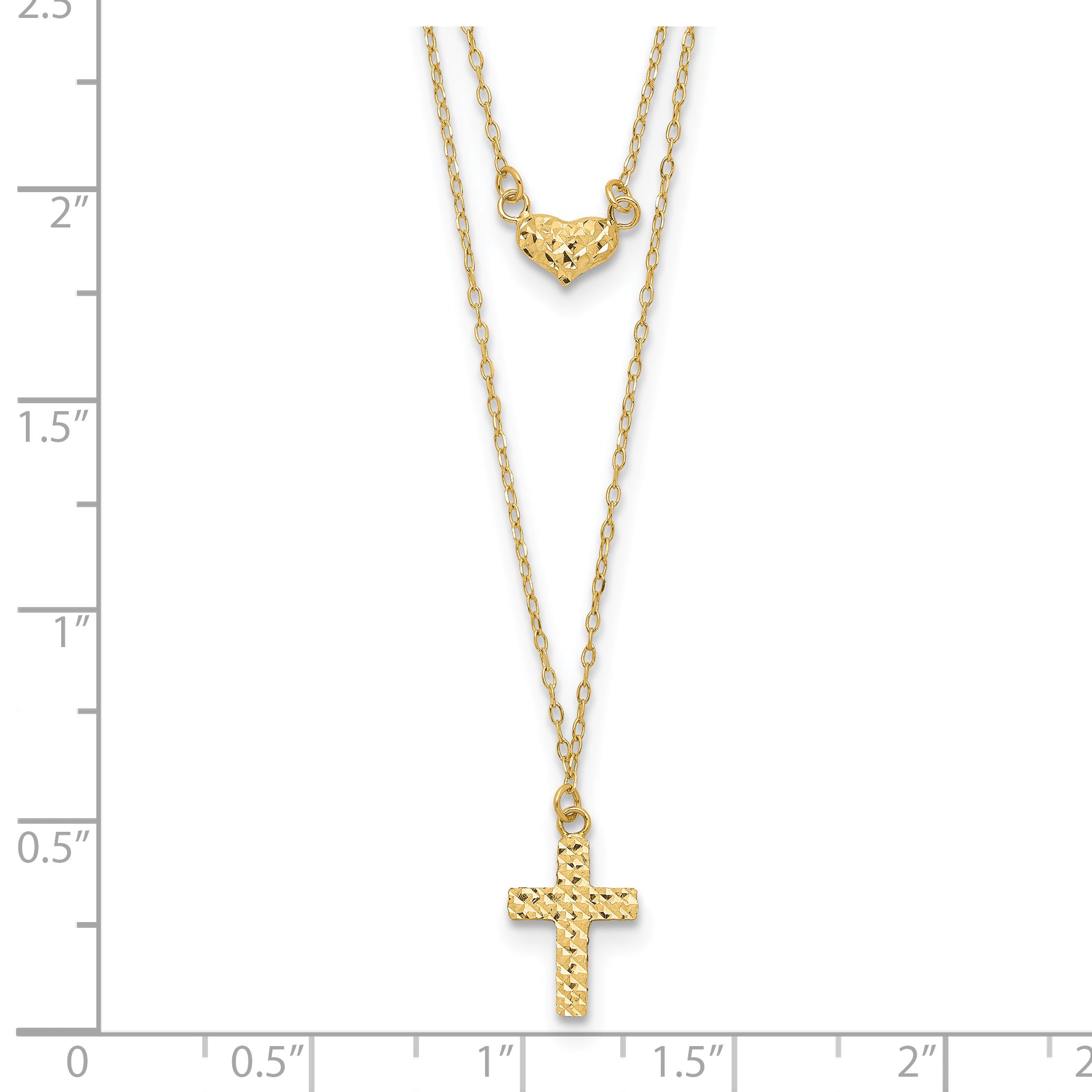 14K Gold Polished Cross & Heart Necklace with Extender Elegant Women's Jewelry