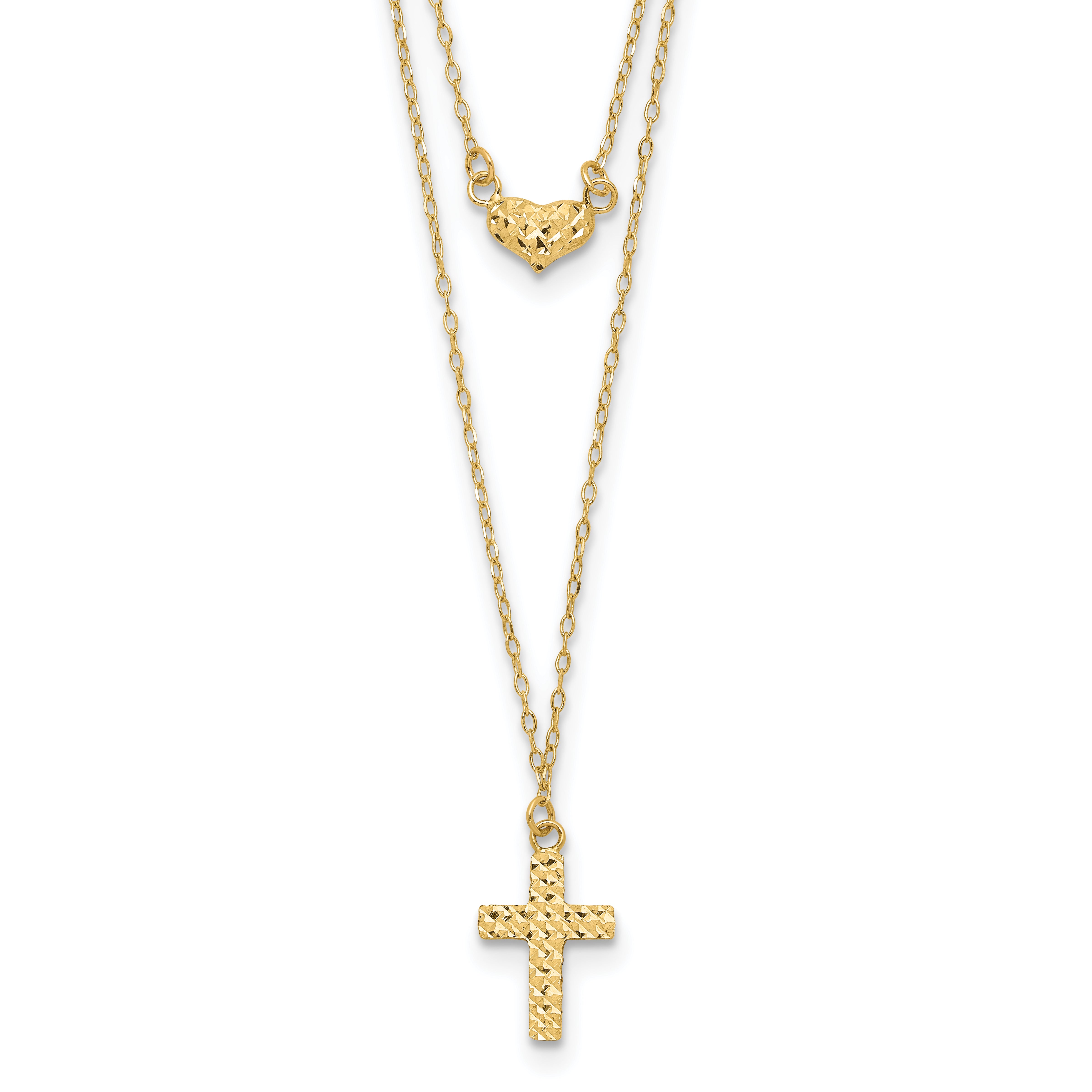 14k Polished 2-Strand D/C Cross & Heart w/2in. Ext. Necklace Main image