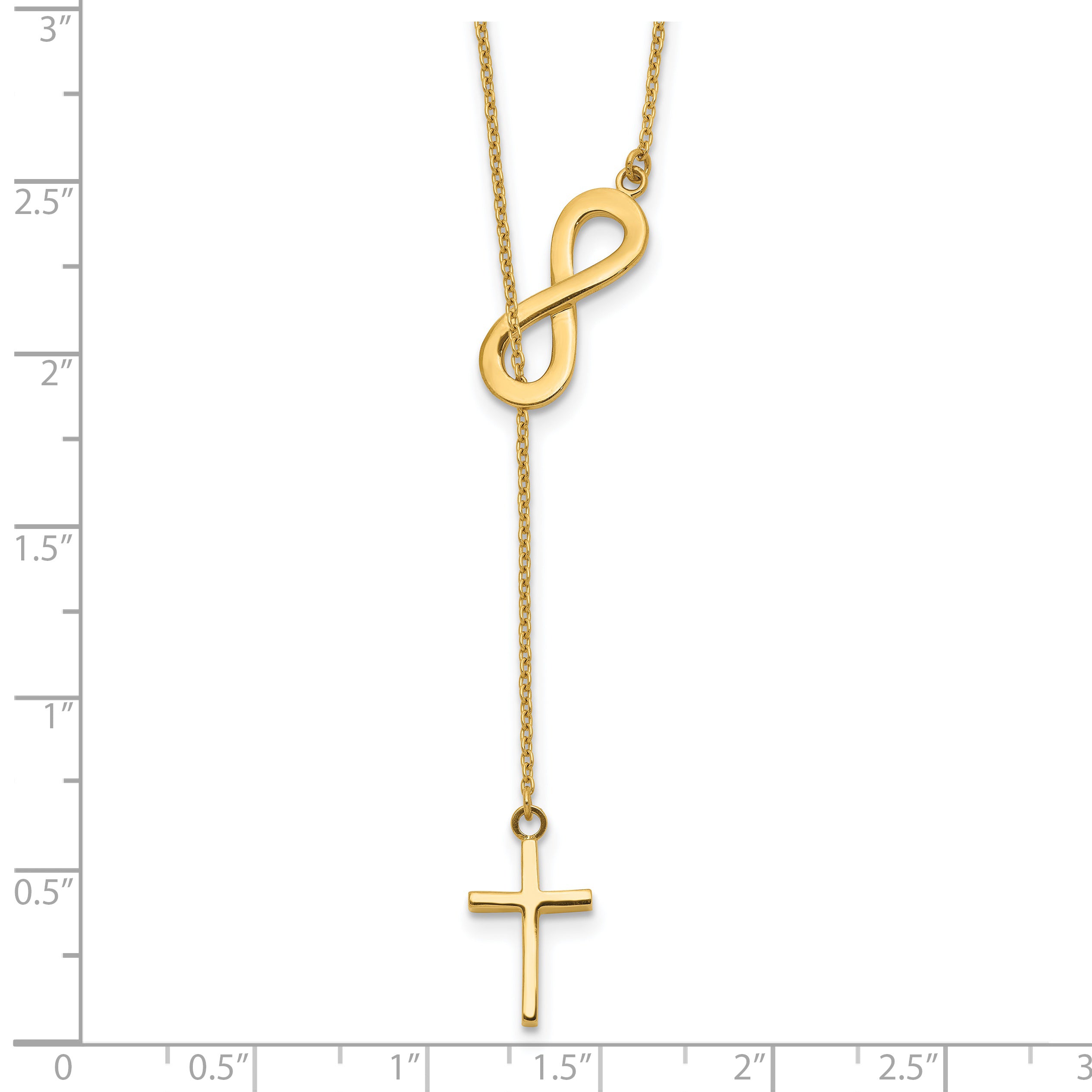 14K Gold Polished Infinity & Cross Lariat Necklace with Elegant Charm