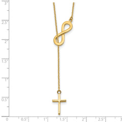 14k Polished Infinity & Cross Lariat Necklace