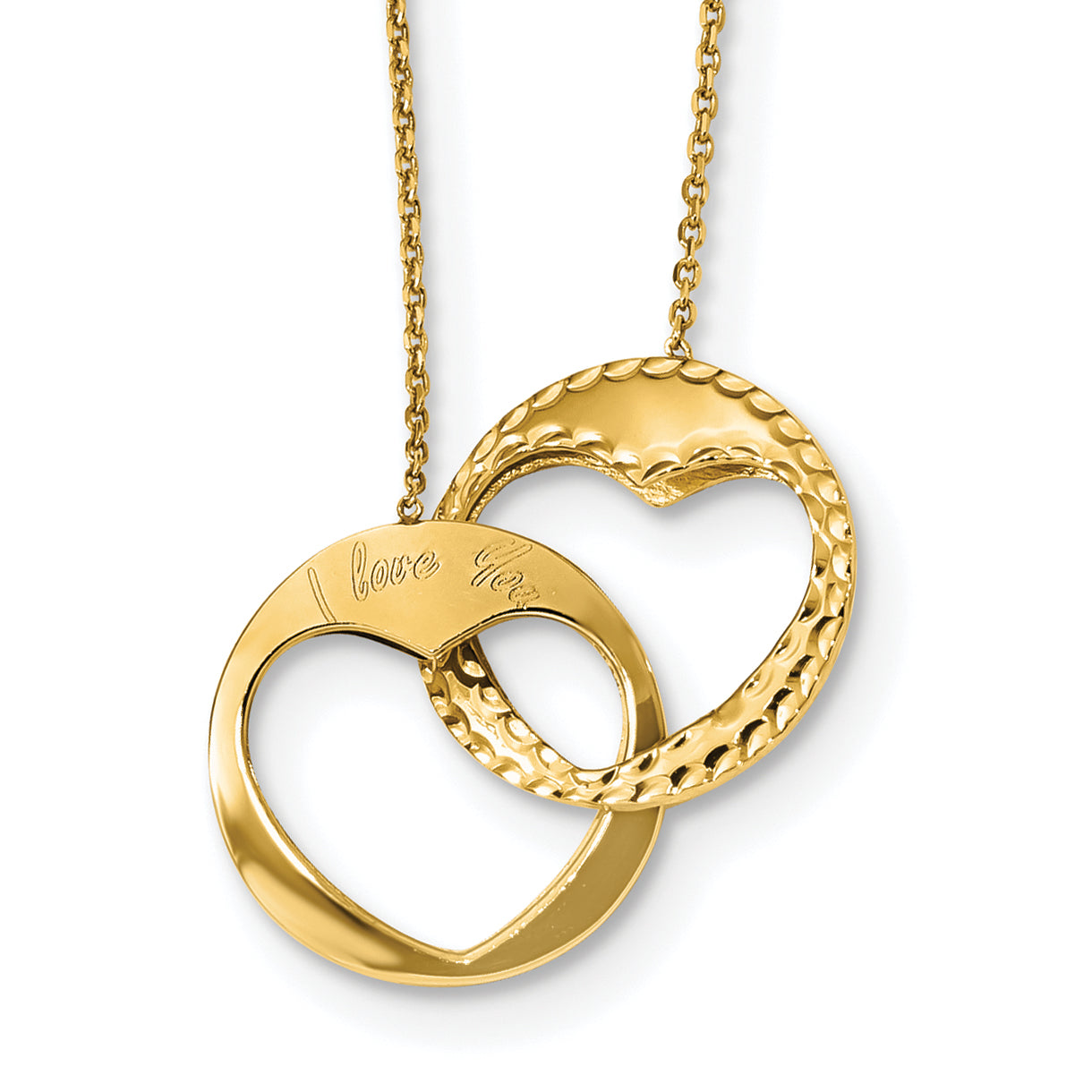 14k Polished Double Interlocking Heart I Love You with 1 inch ext. Necklace Main image
