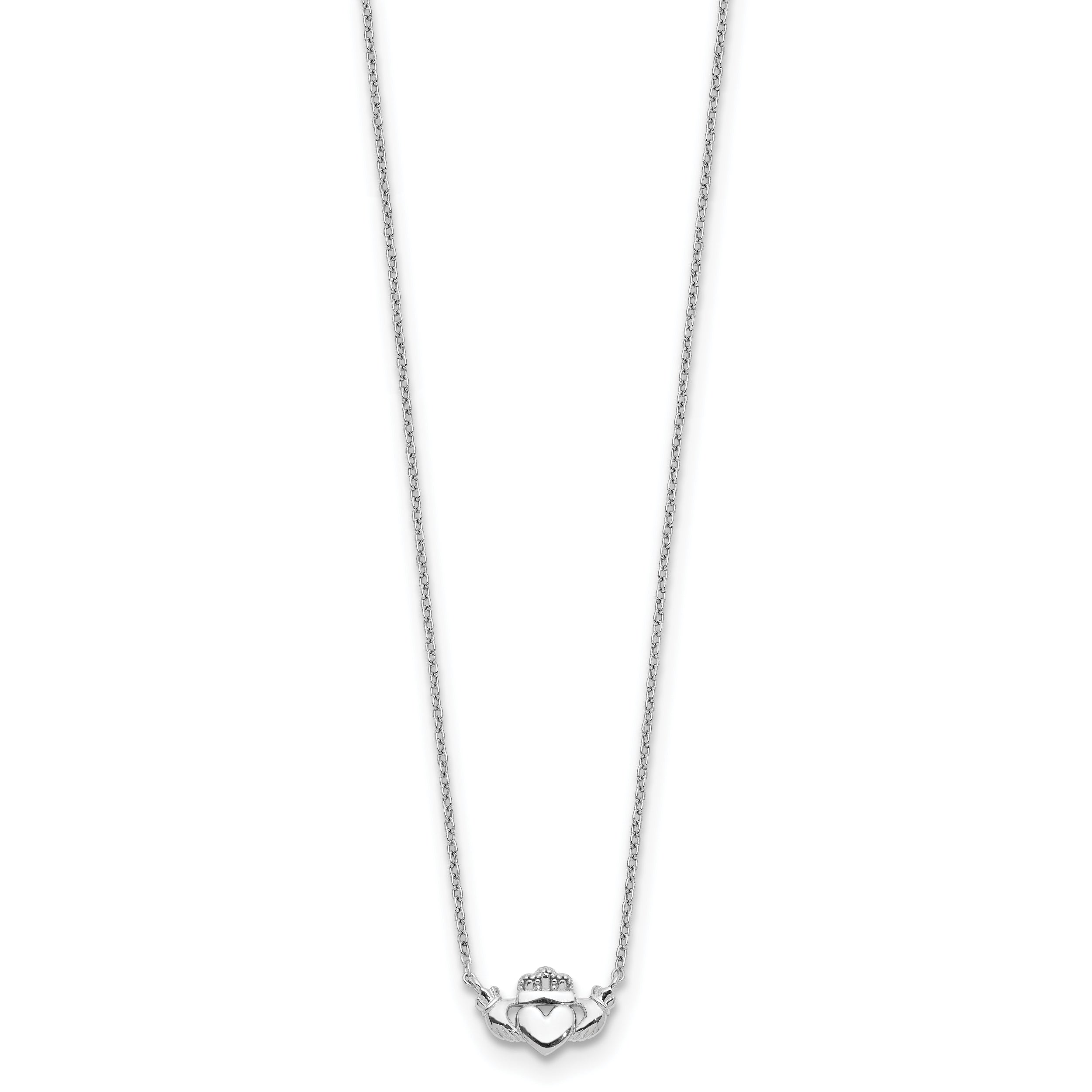Sophia Jewelers 14K White Gold Claddagh Necklace with Polished Rhodium Finish