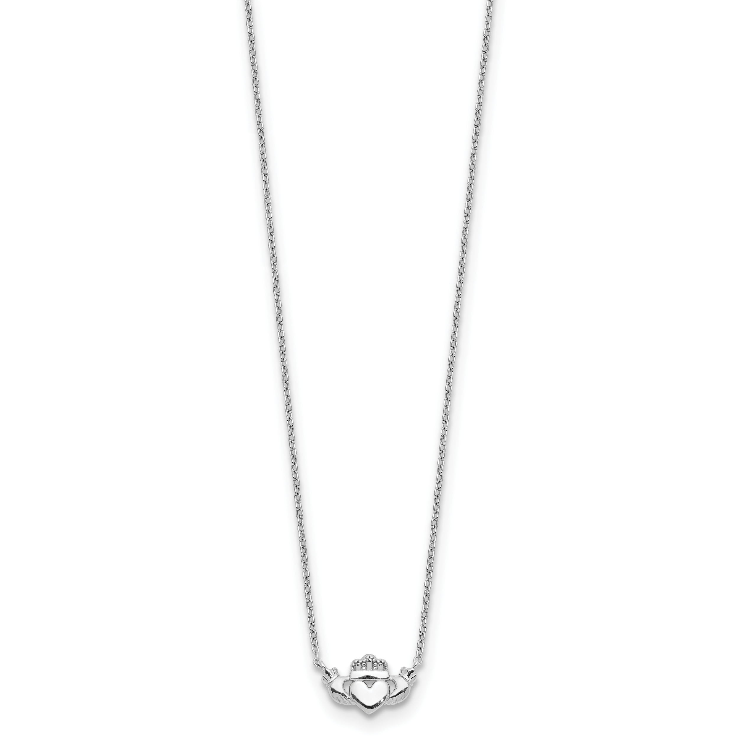 Sophia Jewelers 14K White Gold Claddagh Necklace with Polished Rhodium Finish