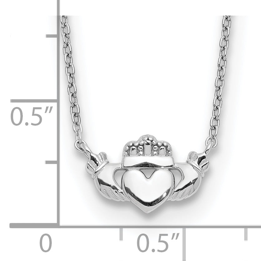 Sophia Jewelers 14K White Gold Claddagh Necklace with Polished Rhodium Finish