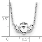 Sophia Jewelers 14K White Gold Claddagh Necklace with Polished Rhodium Finish