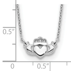 Sophia Jewelers 14K White Gold Claddagh Necklace with Polished Rhodium Finish