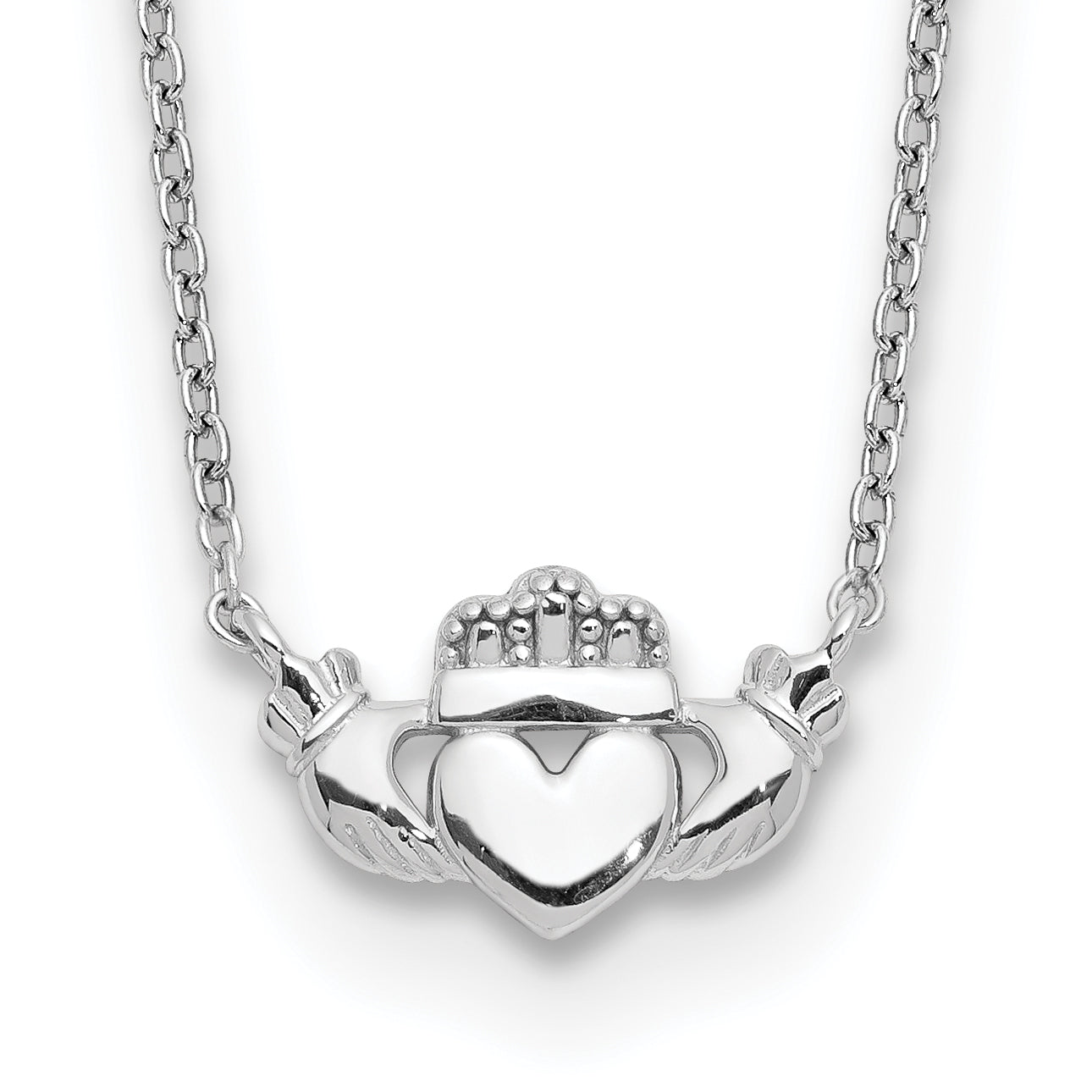 14k White Gold Polished Claddagh Necklace Main image
