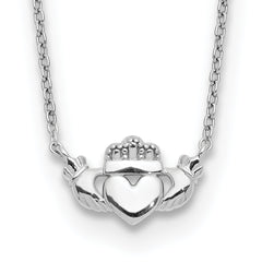 14k White Gold Polished Claddagh Necklace