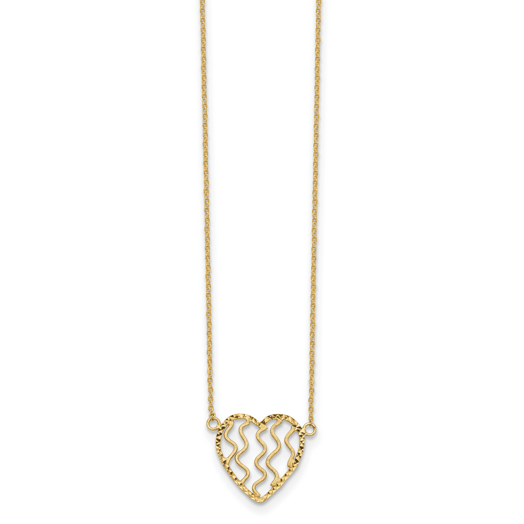 Sophia Jewelers 14K Gold Heart Necklace with Polished Diamond-Cut Satin Finish
