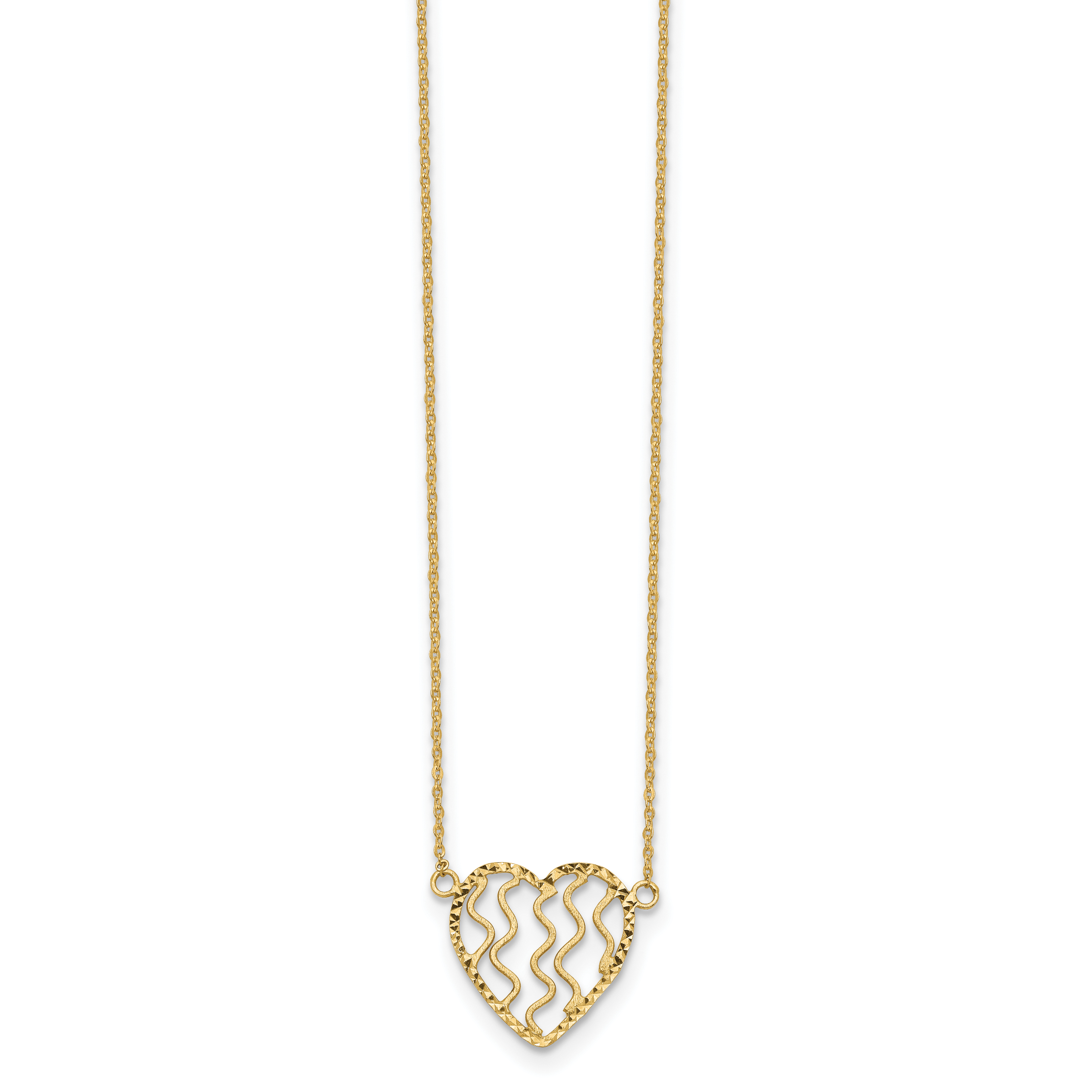 Sophia Jewelers 14K Gold Heart Necklace with Polished Diamond-Cut Satin Finish