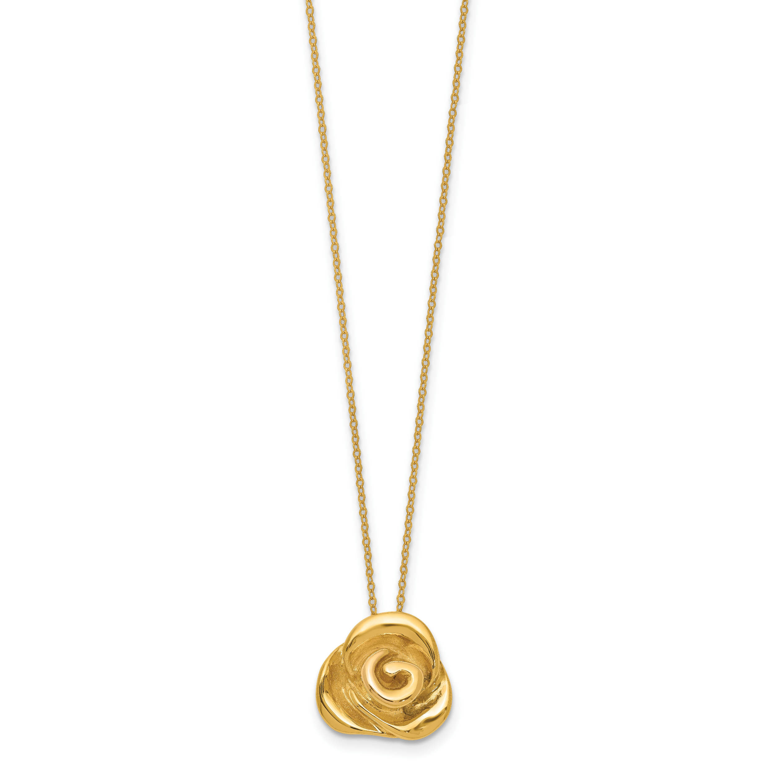 14K Gold Polished Puffed Rose Necklace with Elegant Hollow Design