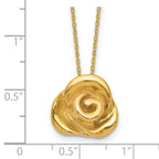 14K Gold Polished Puffed Rose Necklace with Elegant Hollow Design