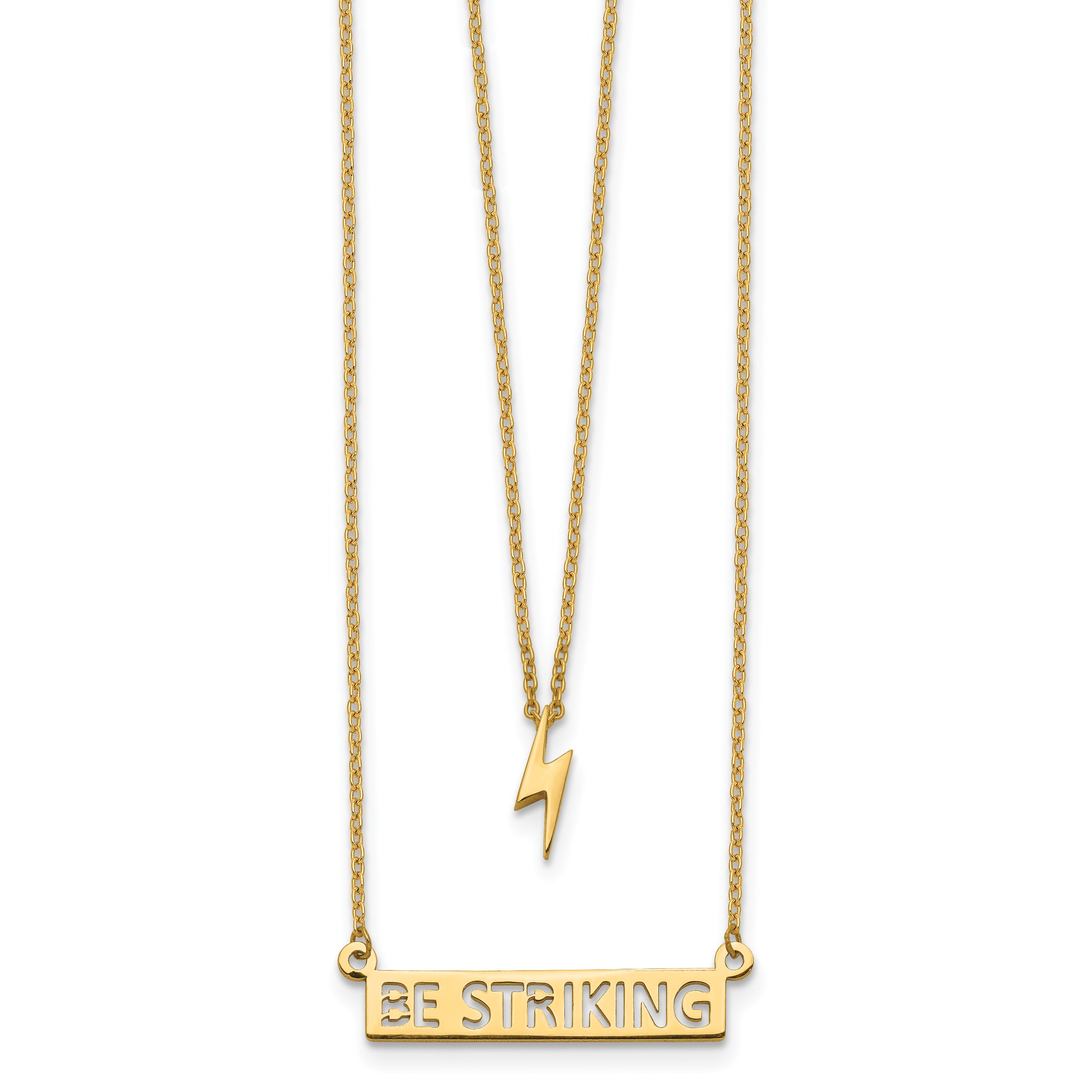 14k Two-Strand Polished Lightning & Be Striking Bar Necklace