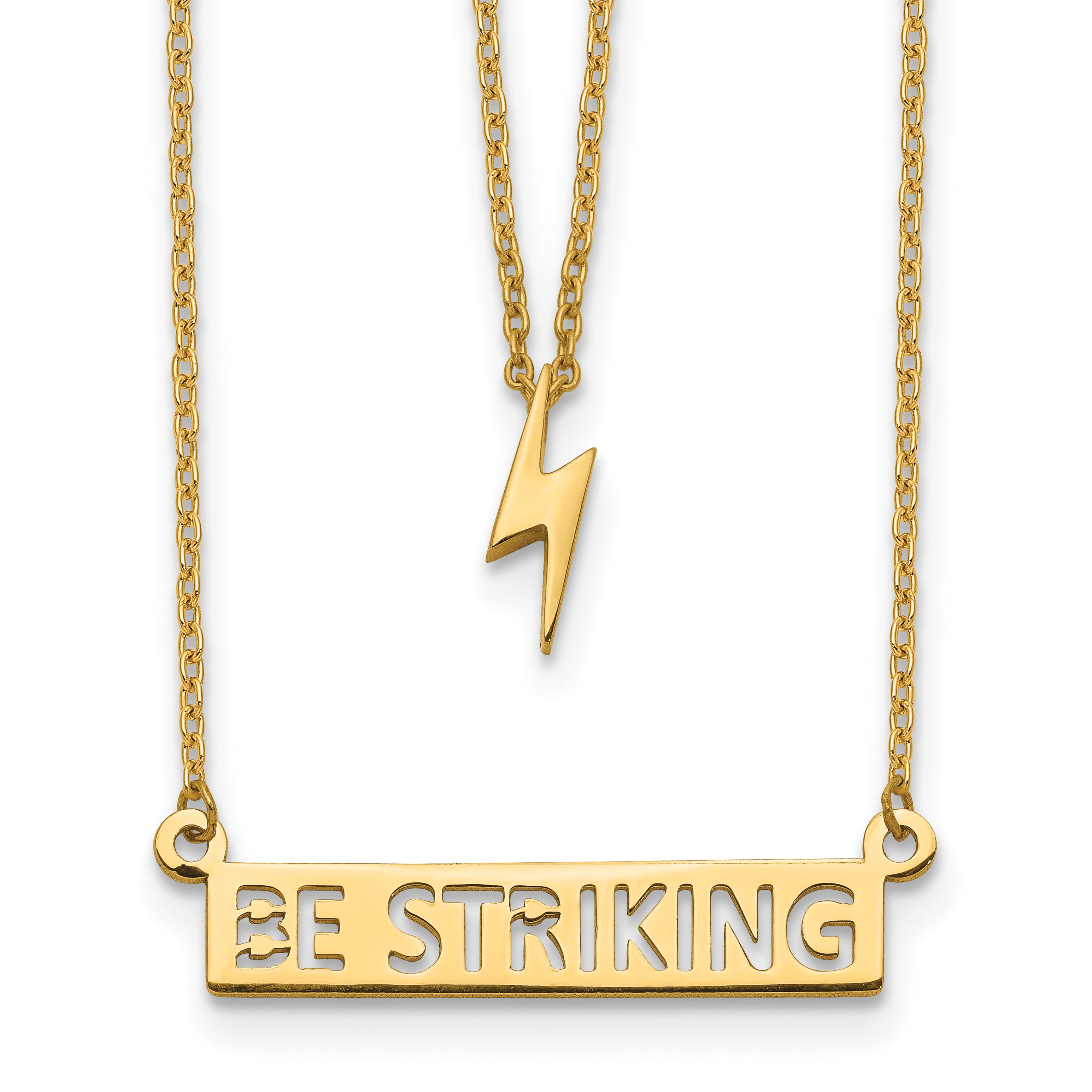 14k Two-Strand Polished Lightning & Be Striking Bar Necklace