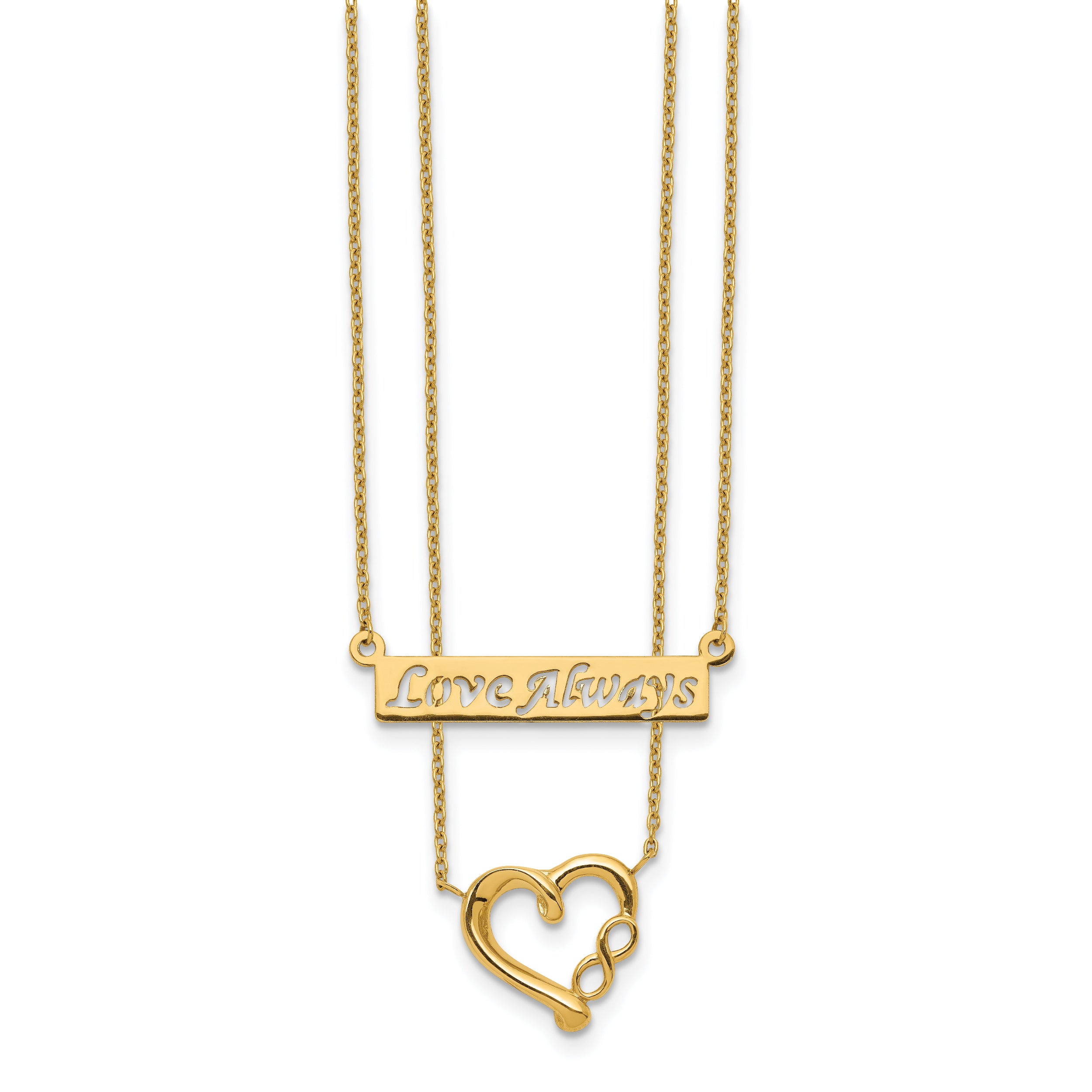 14K Gold Two-Strand Heart Necklace with Polished Finish