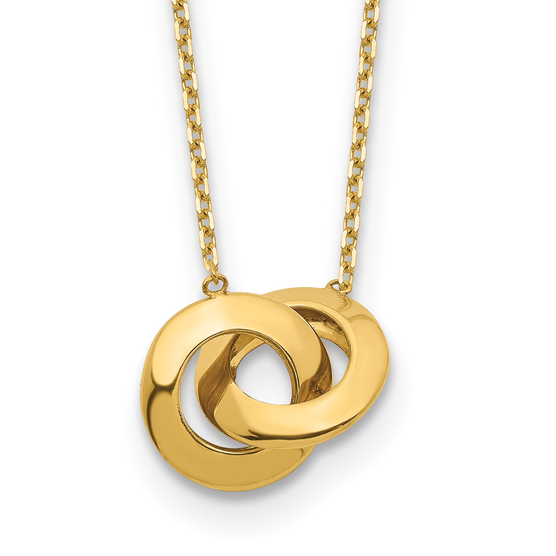 14k Polished Fancy Interlocking Circle 16 inch with 1 inch ext. Necklace