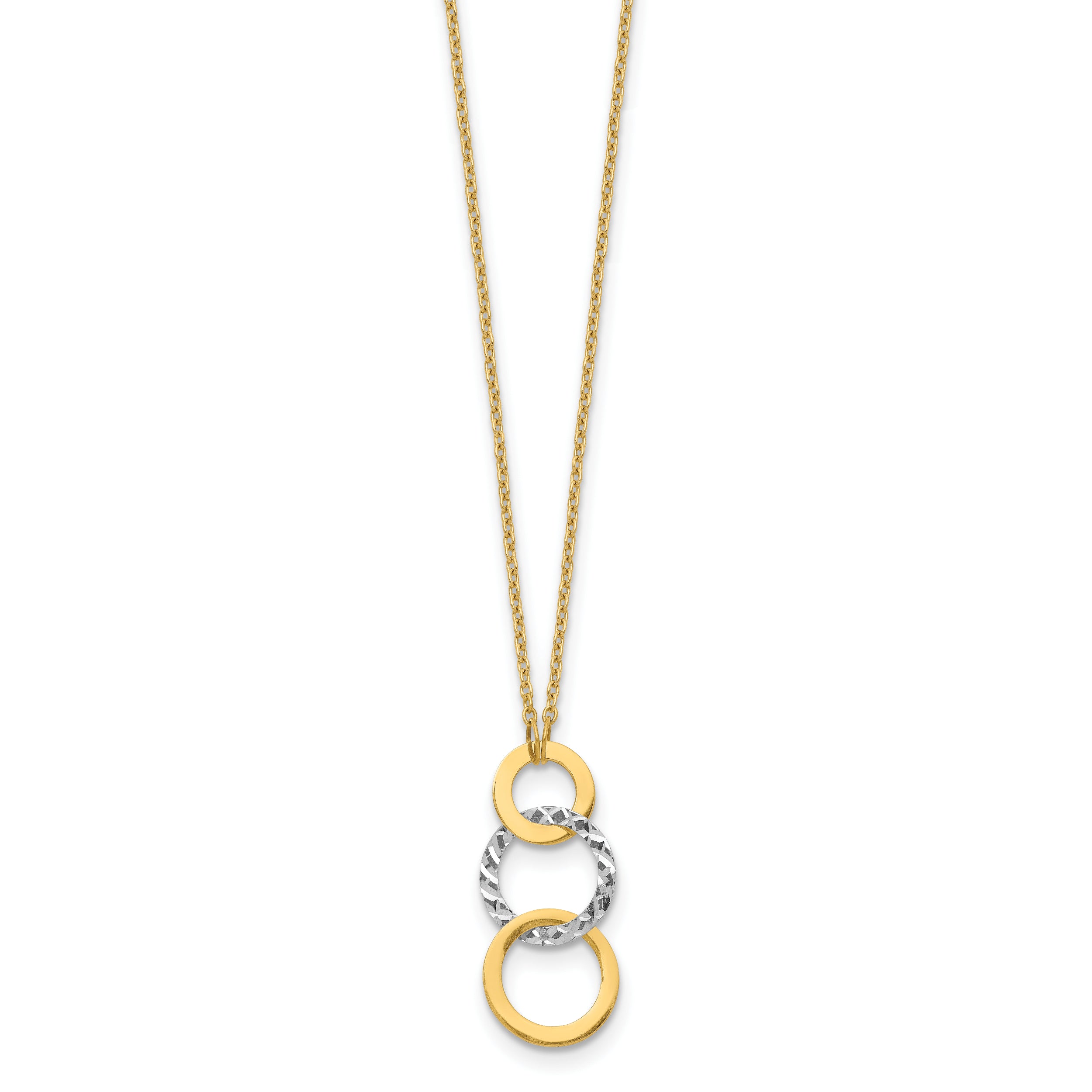 14K Two-Tone Gold Necklace with Polished Textured 3-Circle Charm