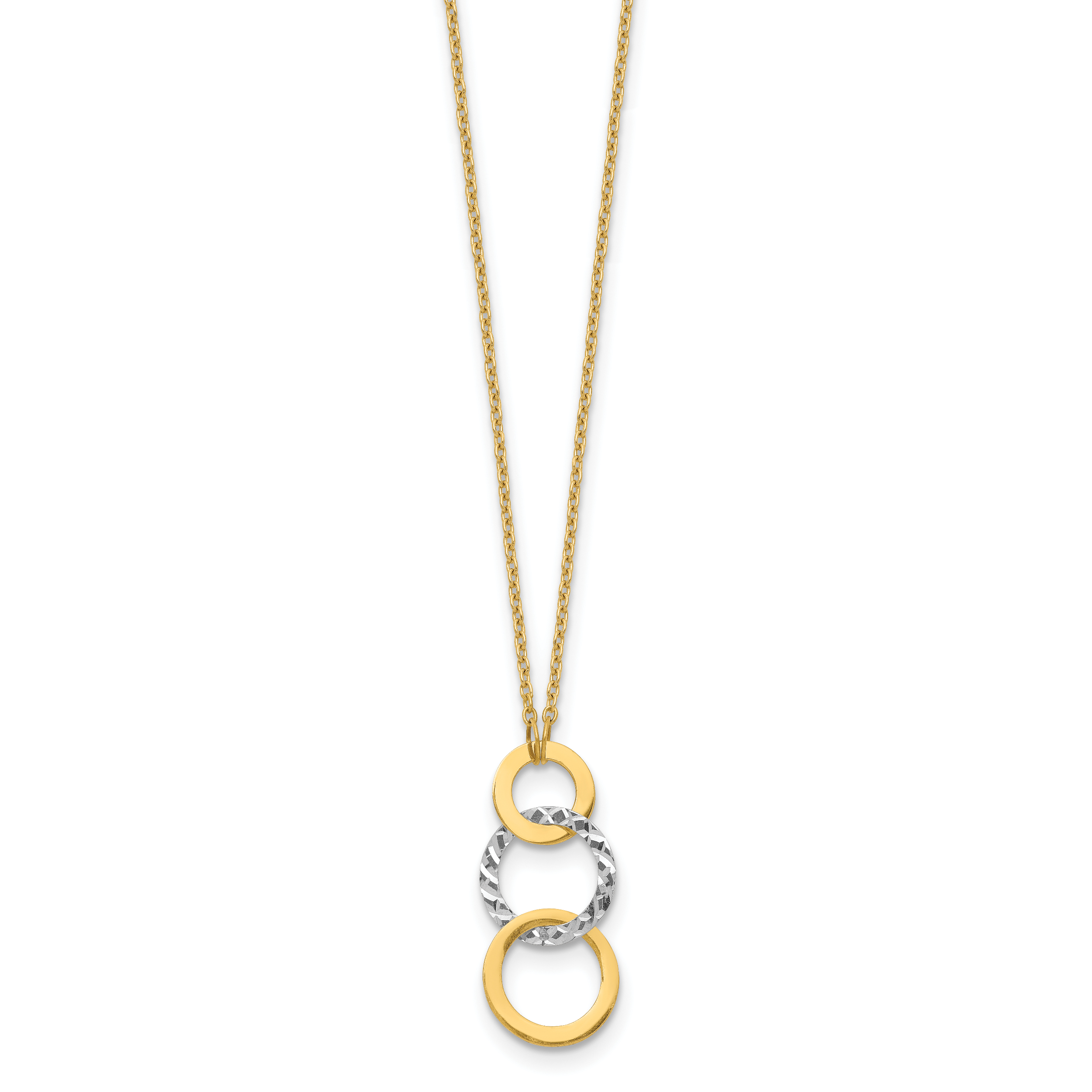 14K Two-Tone Gold Necklace with Polished Textured 3-Circle Charm