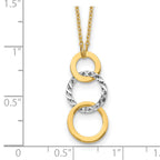 14K Two-Tone Gold Necklace with Polished Textured 3-Circle Charm