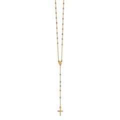14K Tri-Color Gold Rosary Necklace with Polished Beads and Miraculous Medal