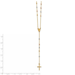 14K Tri-Color Gold Rosary Necklace with Polished Beads and Miraculous Medal