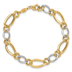 14K Two-tone Polished & Textured Fancy Oval Curb Bracelet
