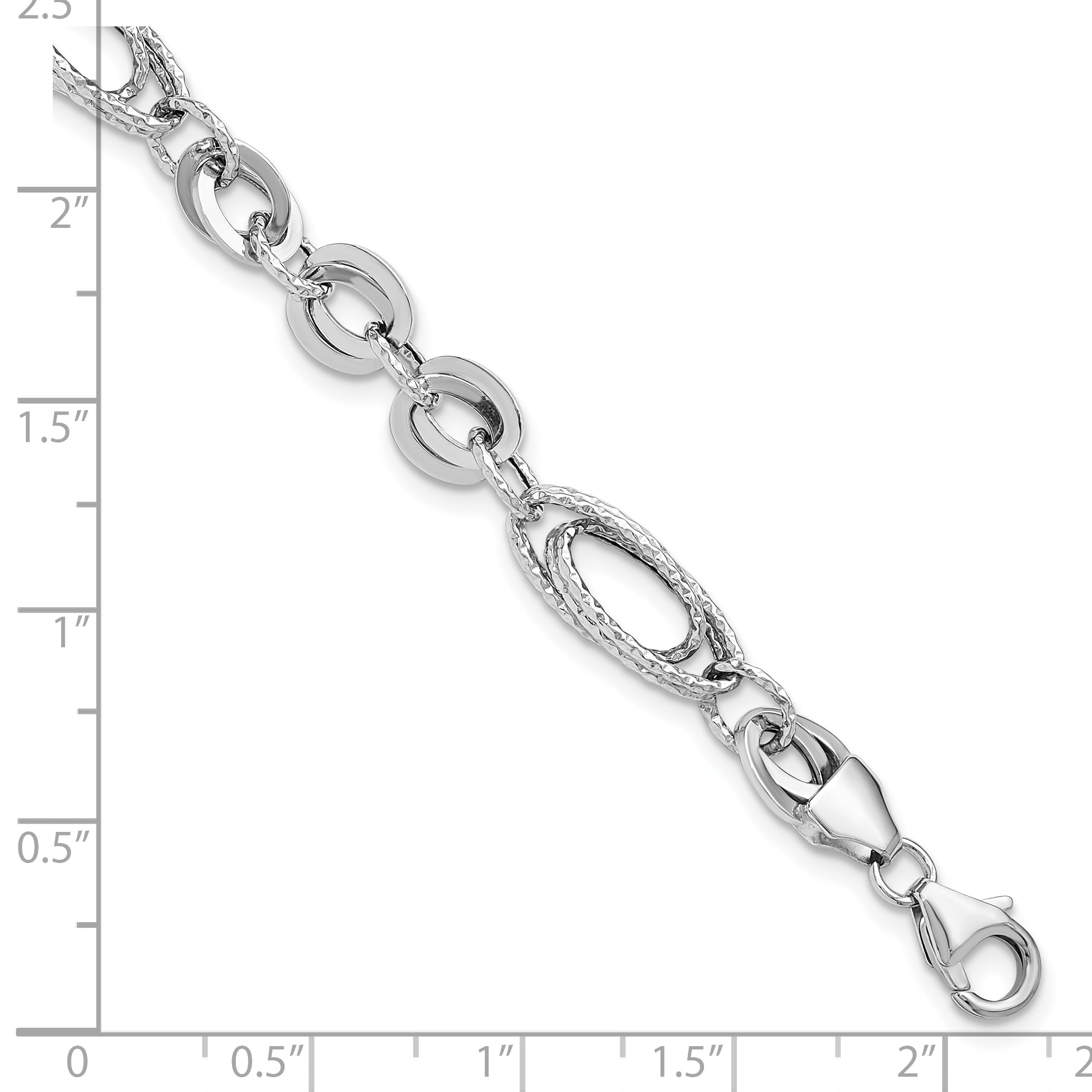 14k White Polished & Textured Oval Fancy Link Bracelet