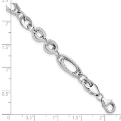 14k White Polished & Textured Oval Fancy Link Bracelet