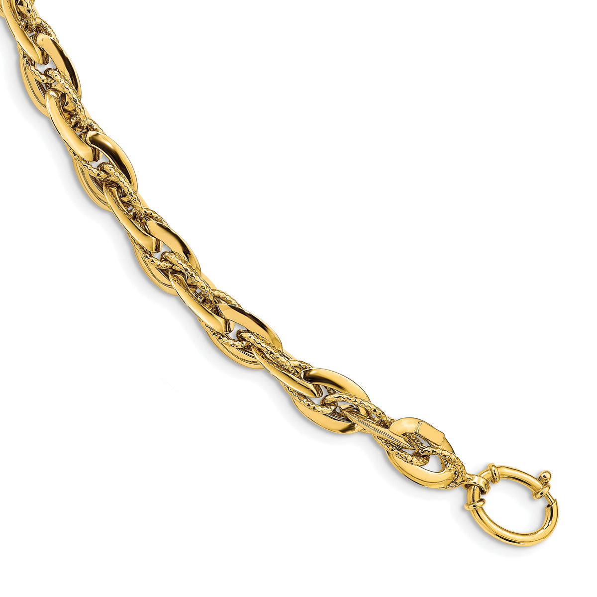 14K Polished & Textured Fancy Rope Link Bracelet