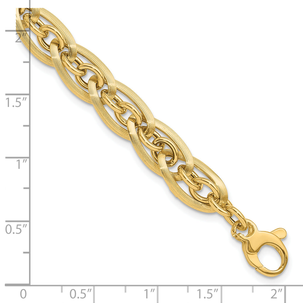 14K Gold Polished and Grooved w/ .5 in ext. Fancy Link Bracelet
