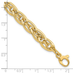 14K Gold Polished and Grooved w/ .5 in ext. Fancy Link Bracelet