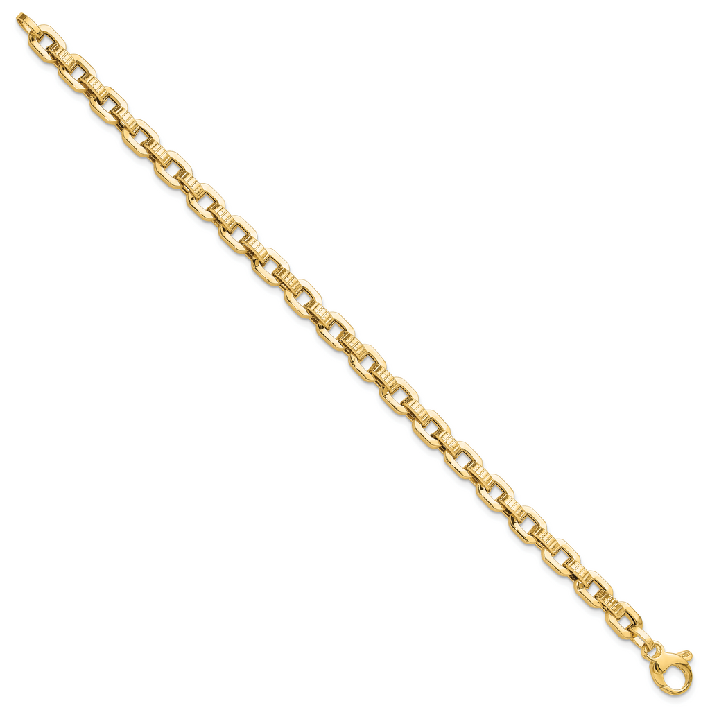 14K Gold Polished & Textured Fancy Link Bracelet