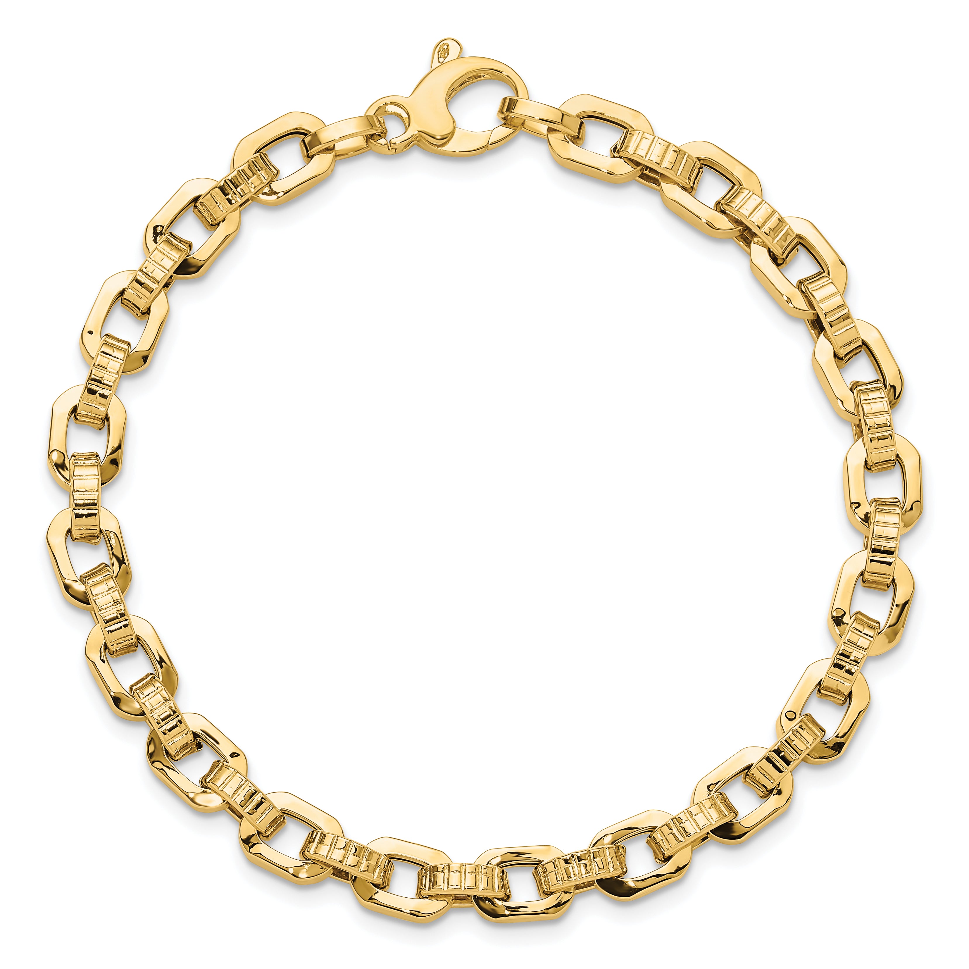 14K Gold Polished & Textured Fancy Link Bracelet