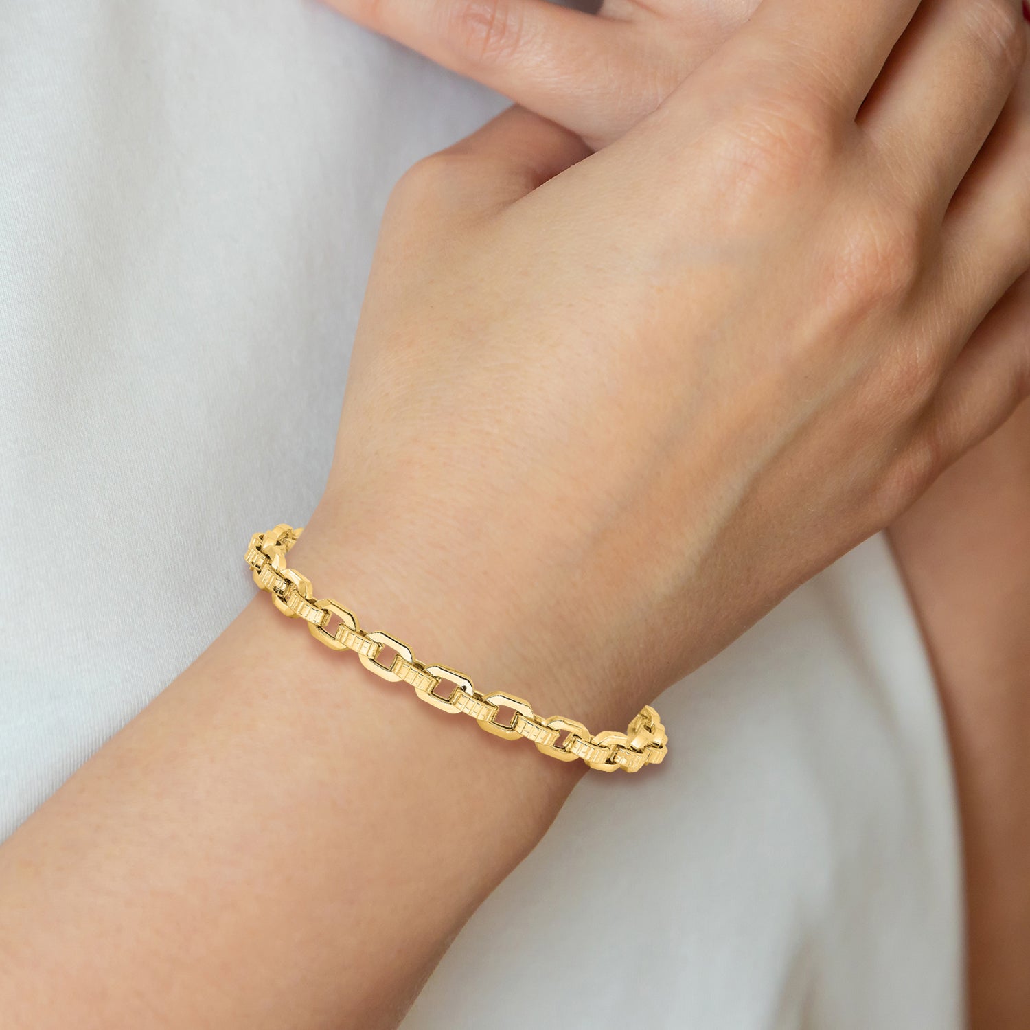 14K Gold Polished & Textured Fancy Link Bracelet