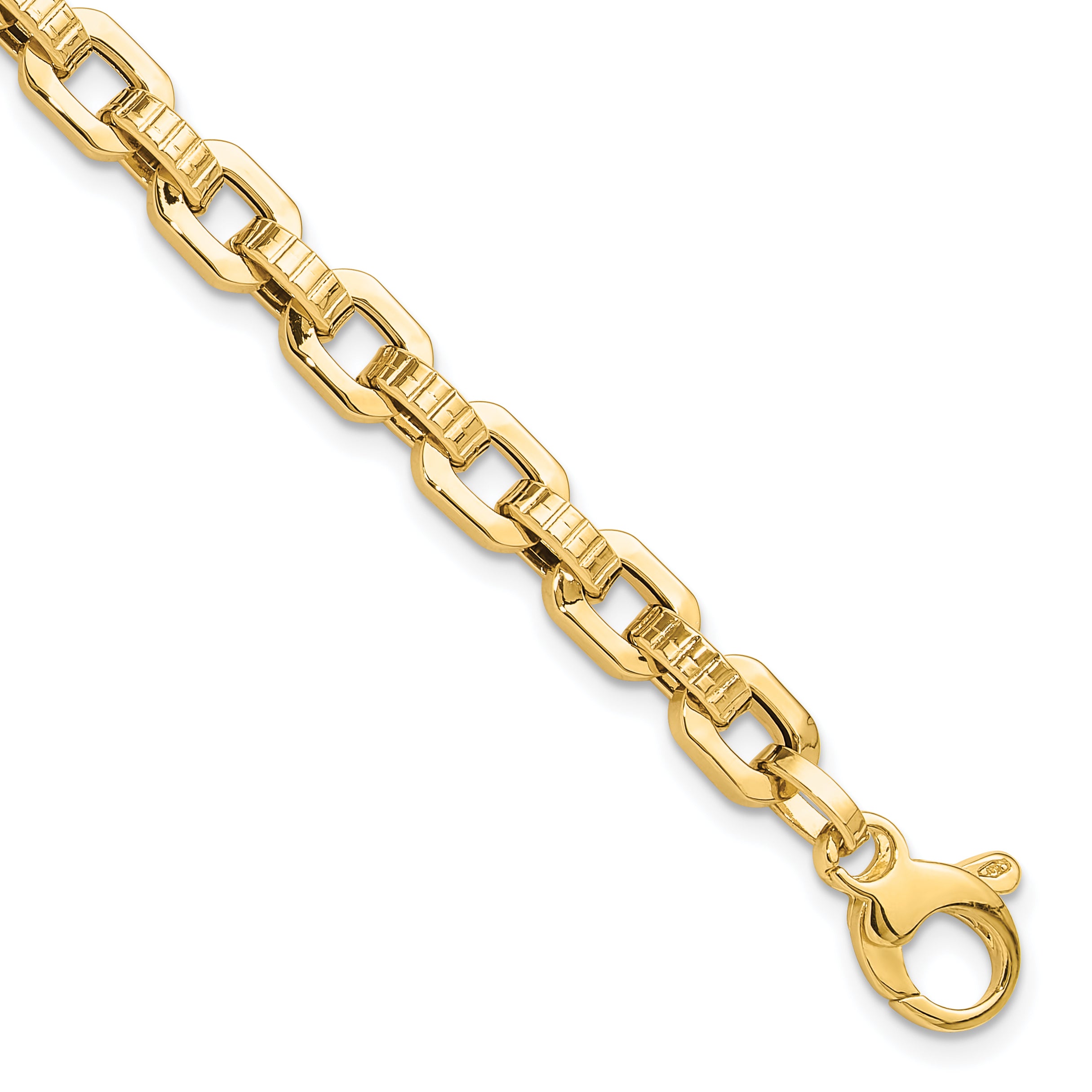 14K Gold Polished & Textured Fancy Link Bracelet