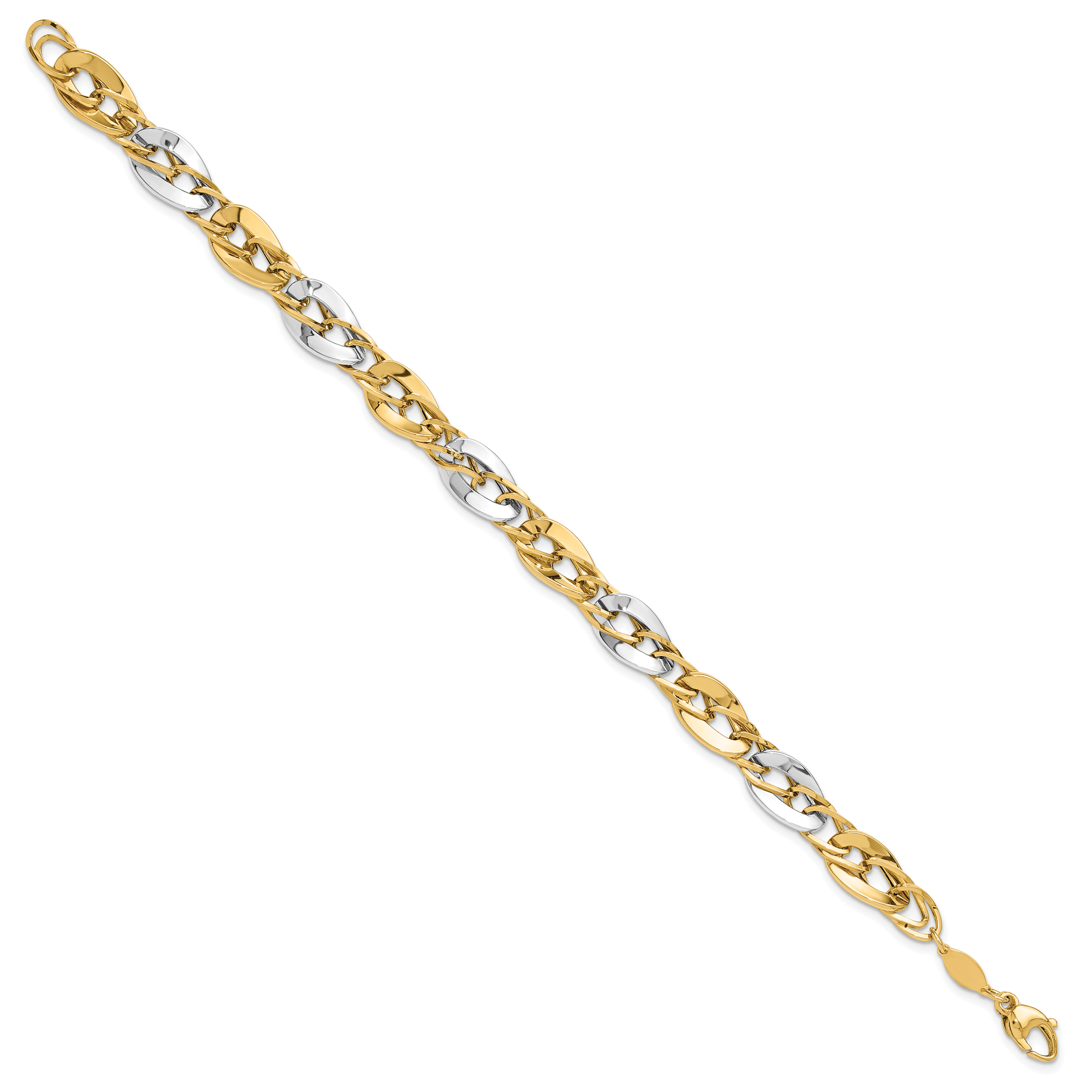 14K Two-tone Polished Fancy Double Curb Link Bracelet Secondary image