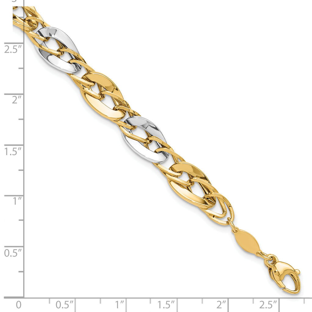 14K Two-tone Polished Fancy Double Curb Link Bracelet
