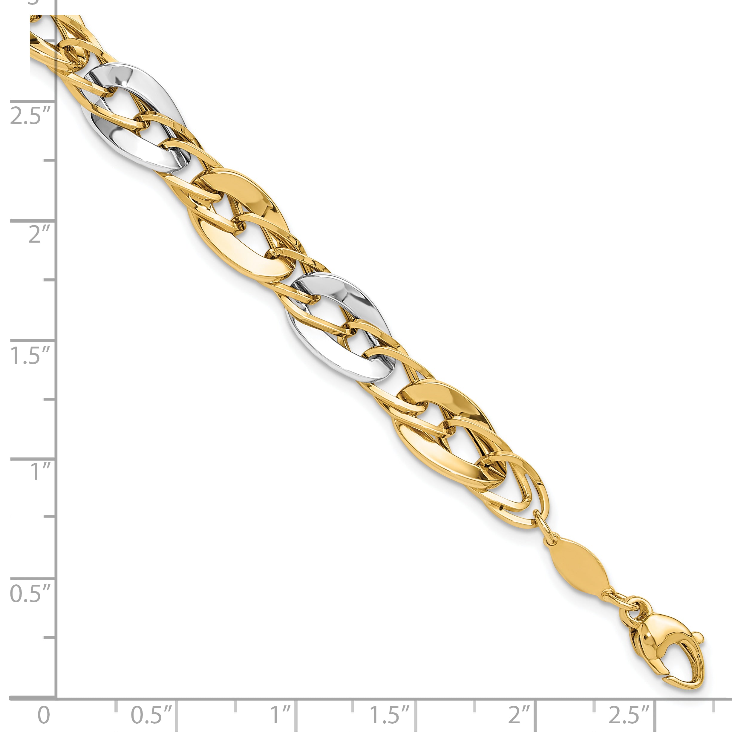 14K Two-tone Polished Fancy Double Curb Link Bracelet