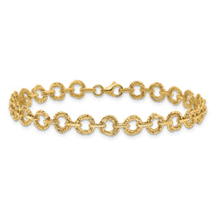 14K Polished & Textured Fancy Link Bracelet - 7
