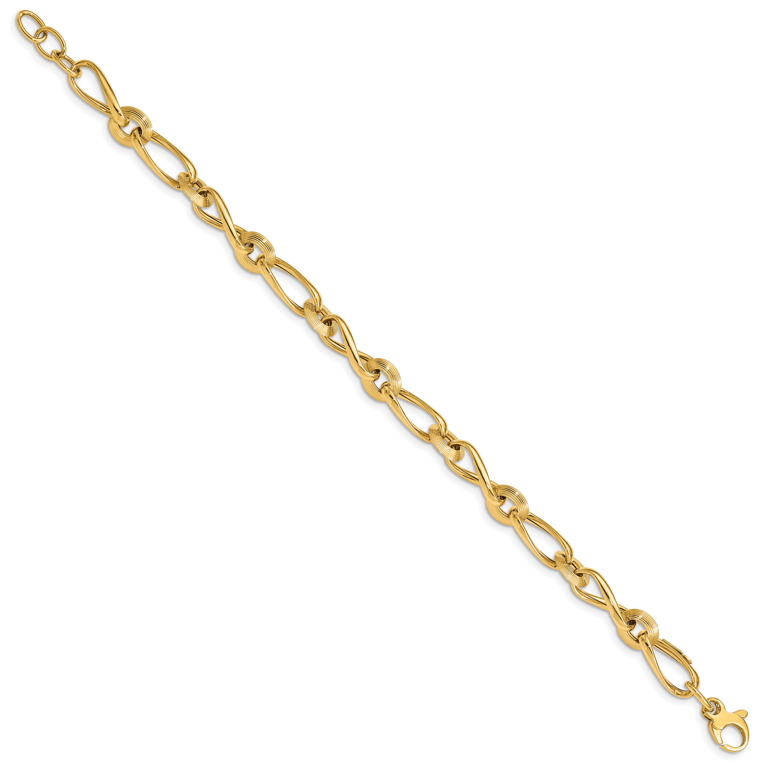 14K Polished & Grooved with .5 in ext. Fancy Link Bracelet