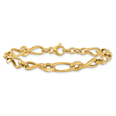 14K Polished & Grooved with .5 in ext. Fancy Link Bracelet