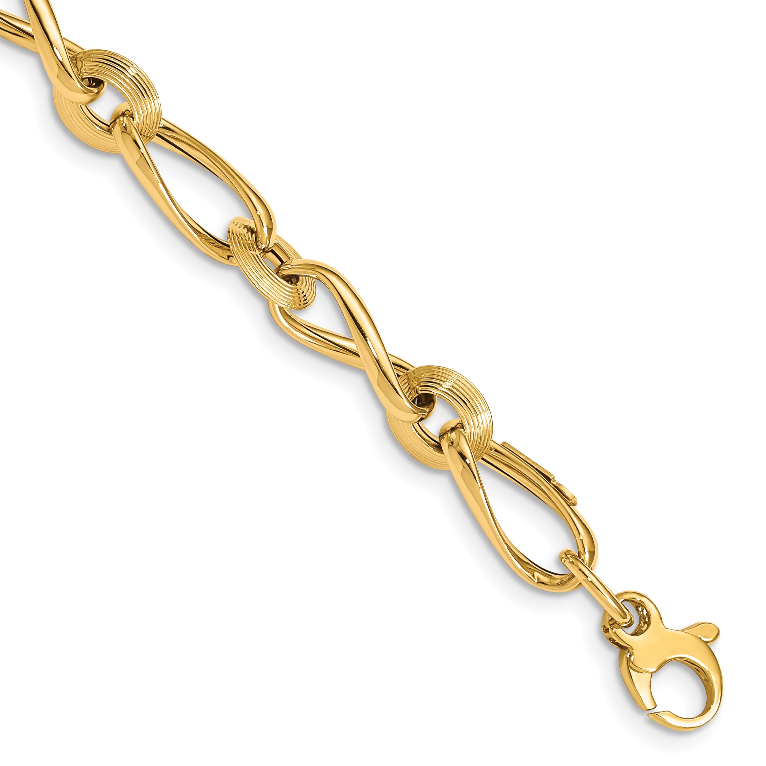 14K Polished & Grooved with .5 in ext. Fancy Link Bracelet Main image