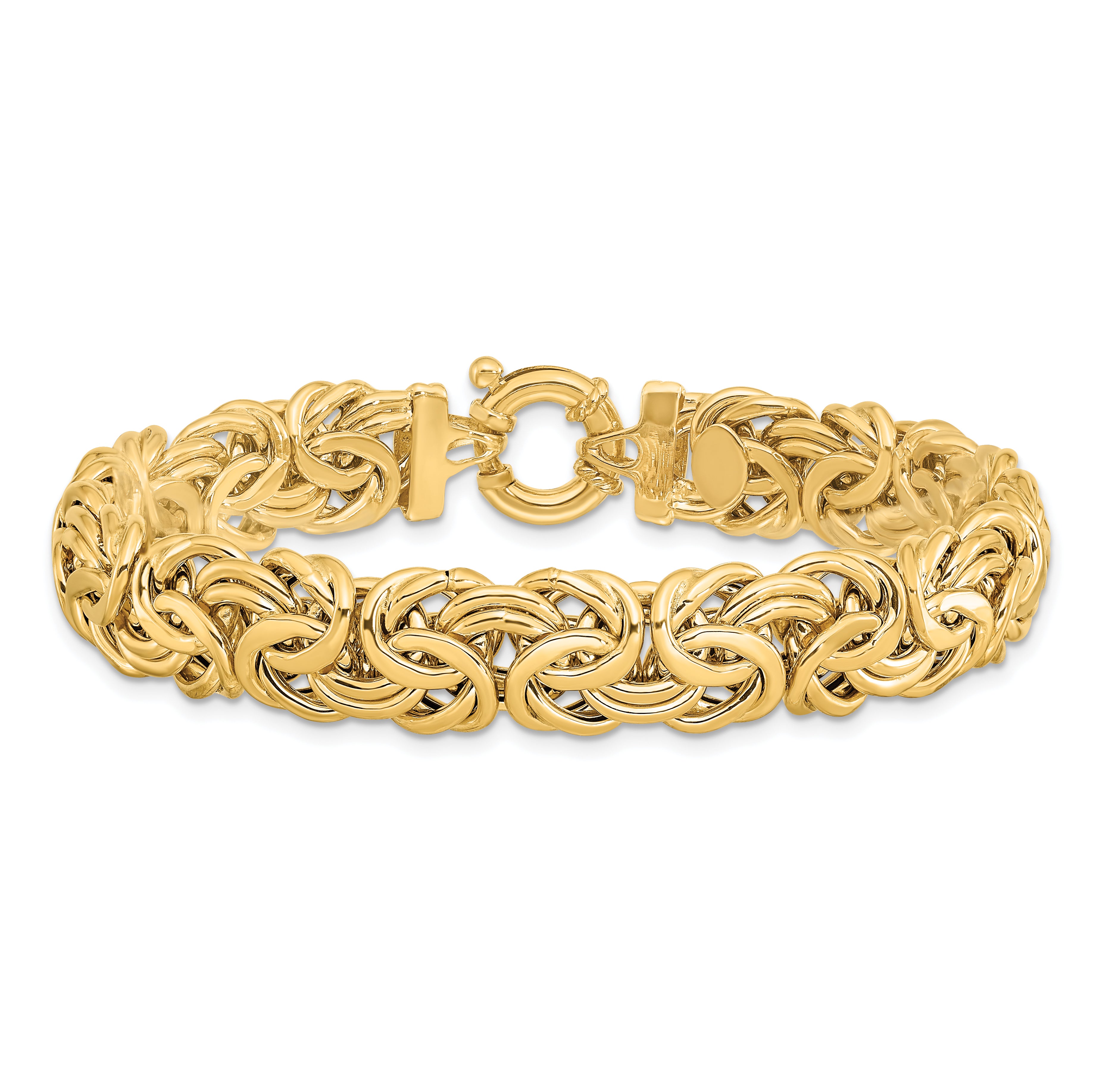 14k Fancy 11mm Flat Byzantine Bracelet