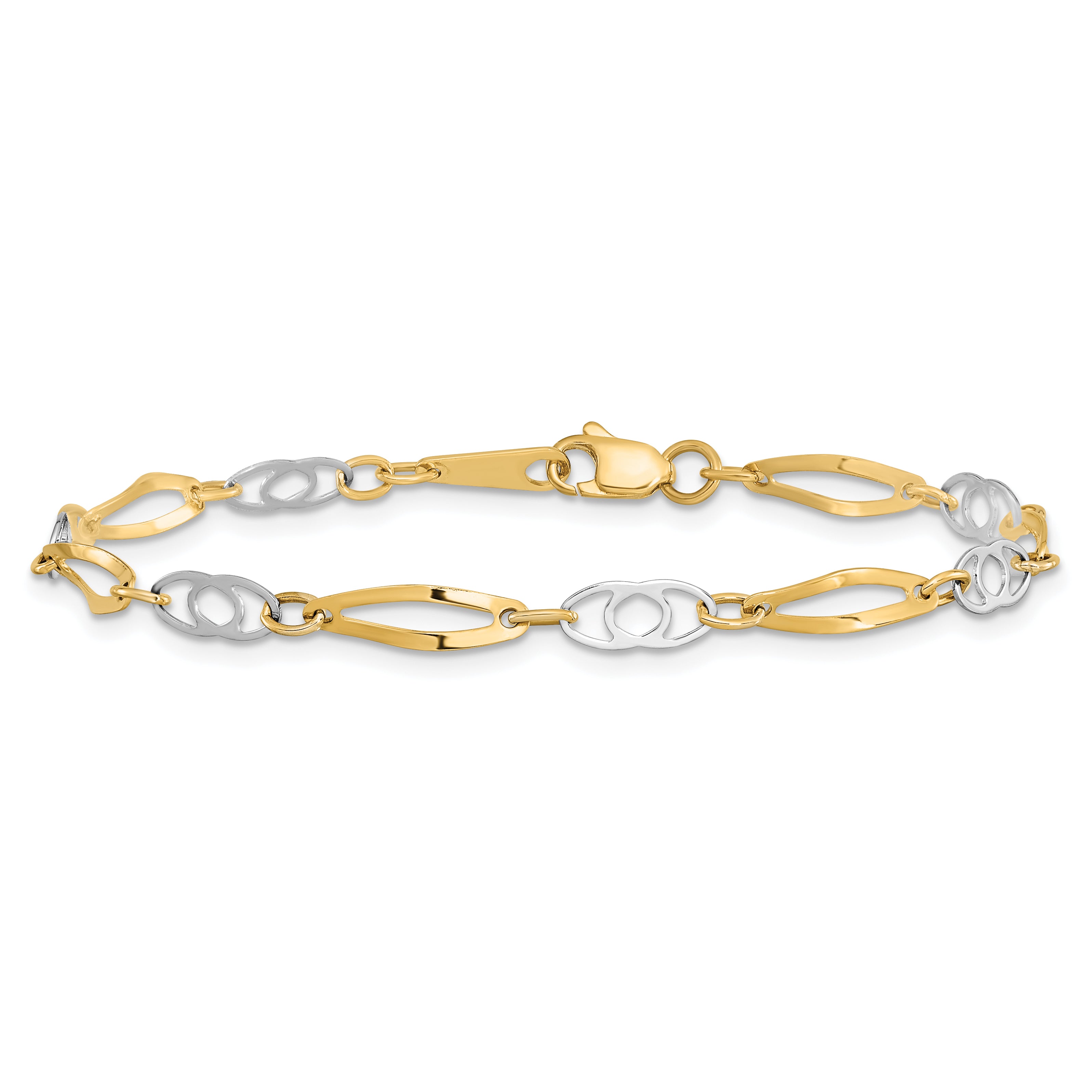 14k Two-Tone 7in Polished Fancy Link Bracelet