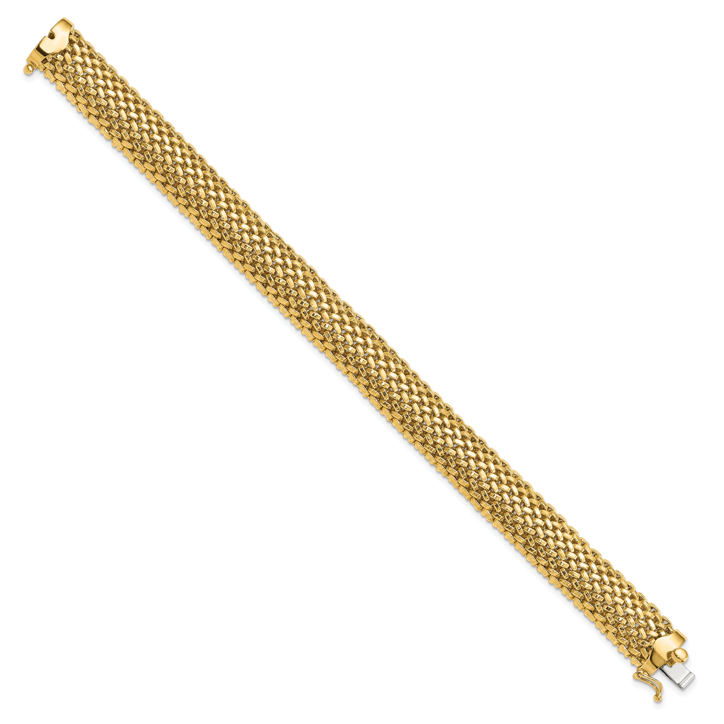 14k 7.25in 12.5mm Polished Mesh Bracelet